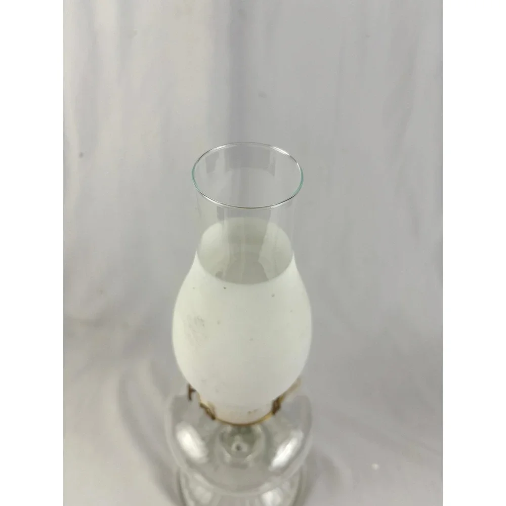 Vintage‎ Clear Glass Hurricane Oil Lamp Frosted Chimney Kerosene Lantern